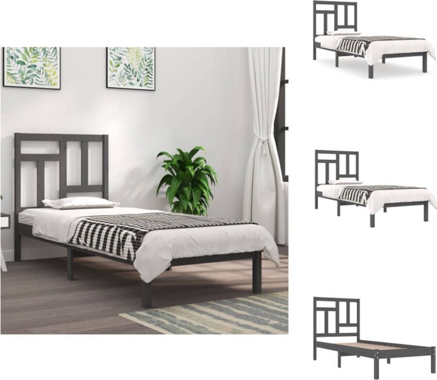 VidaXL Houten Bedframe Massief Grenenhout Grijs 205.5 x 105.5 x 31 cm Met Comfortabel Hoofdeinde Bed
