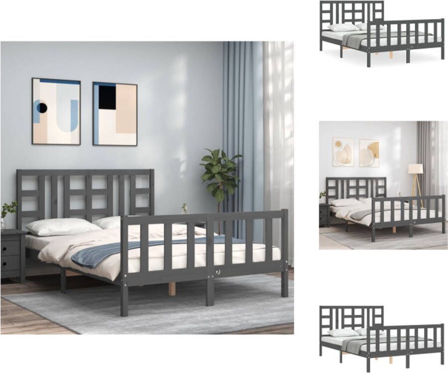VidaXL Houten bedframe Massief grenenhout Grijs 205.5 x 165.5 x 100 cm Montage vereist Bed