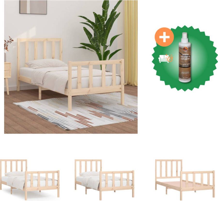 VidaXL Houten Bedframe Massief Grenenhout Multiplex Lattenbodem 195.5 x 80.5 cm Geschikt voor 75 x 190 cm Matras Bed Inclusief Houtreiniger en verfrisser