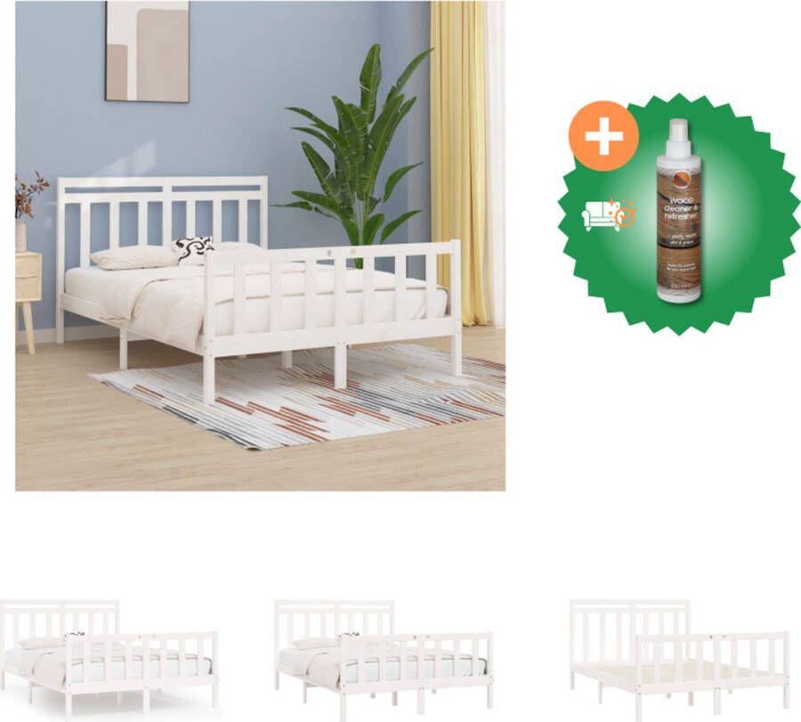 VidaXL Houten Bedframe Massief Grenenhout Multiplex Lattenbodem 205.5 x 156 x 100 cm Wit Bed Inclusief Houtreiniger en verfrisser - Foto 3