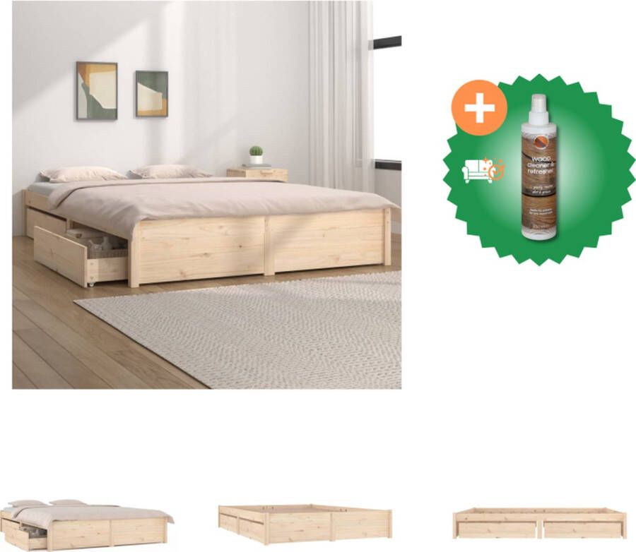 VidaXL Houten Bedframe Massief grenenhout Opbergfunctie 160 x 200 cm Bed Inclusief Houtreiniger en verfrisser