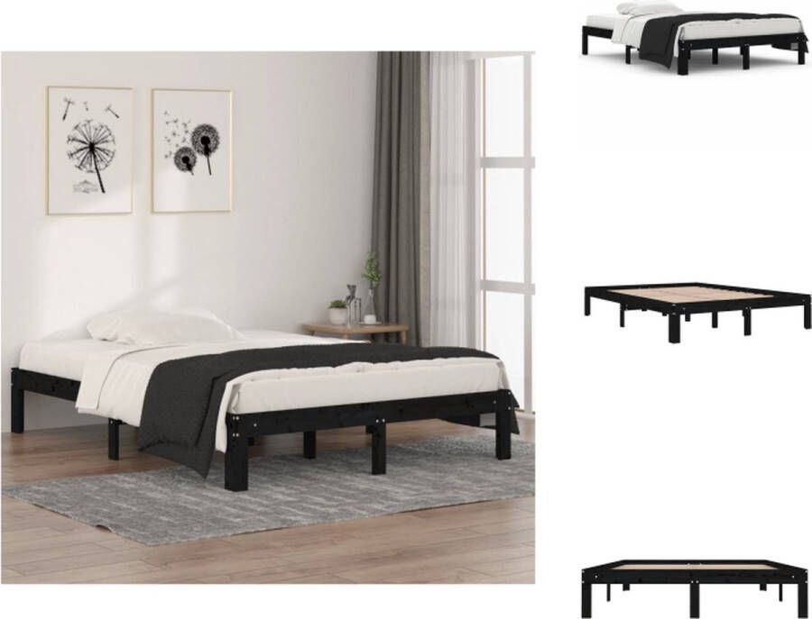VidaXL Houten Bedframe Massief Grenenhout Stabiel en Decoratief 193.5 x 138.5 x 30 cm Zwart Geschikt voor 135 x 190 cm Matras Bed