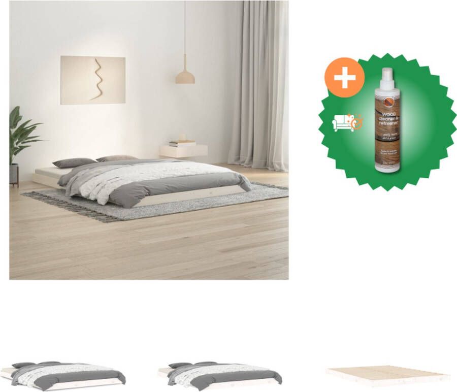VidaXL Houten Bed Massief Grenenhout Praktische Lattenbodem Wit 202 x 146.5 x 26 cm Bed Inclusief Houtreiniger en verfrisser - Foto 3