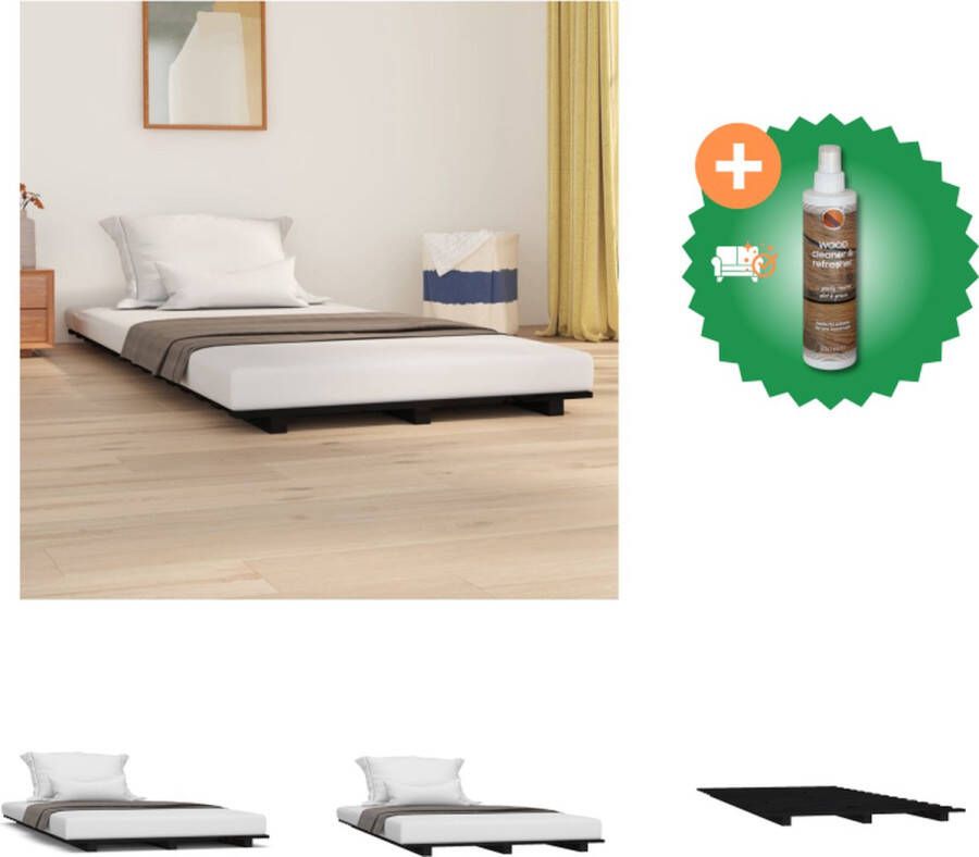 VidaXL Houten Bedframe Massief Grenenhout Stabiel en Stevig 190 x 90 cm Zwart Bed Inclusief Houtreiniger en verfrisser