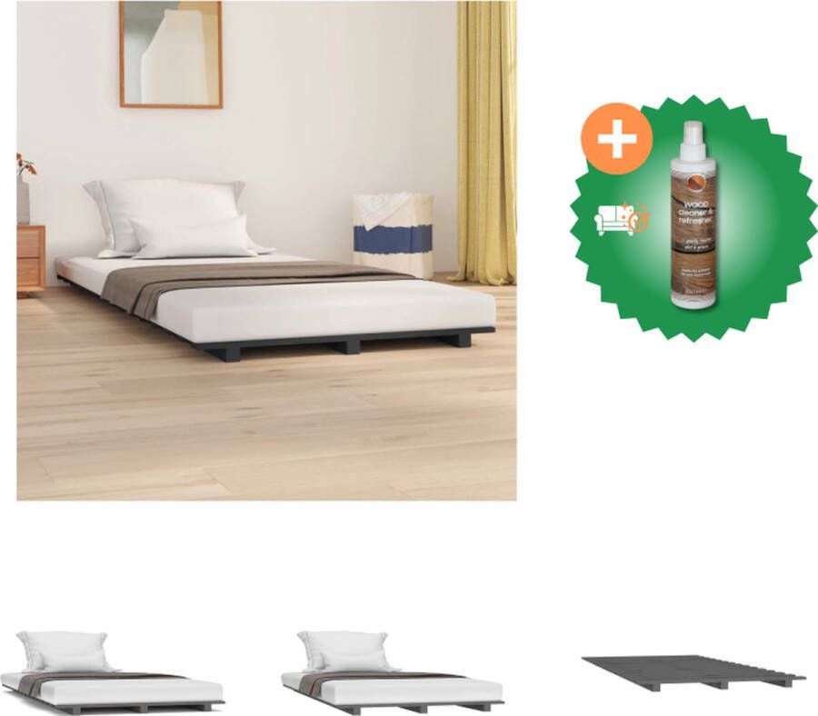 VidaXL Houten Bedframe Massief Grenenhout Stabiel en Stevig 190x90x5cm Geschikt voor 90x190cm Matras Grijs Bed Inclusief Houtreiniger en verfrisser