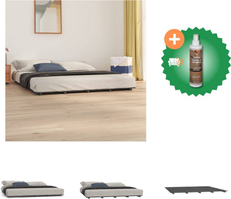 VidaXL Houten Bedframe Massief grenenhout Stabiel en stevig 200 x 200 cm Grijs Bed Inclusief Houtreiniger en verfrisser