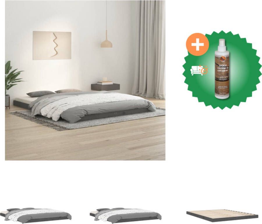 VidaXL Houten Bedframe Massief Grenenhout Stabiel en Stevig 203.5 x 154 x 9 cm Grijs Bed Inclusief Houtreiniger en verfrisser