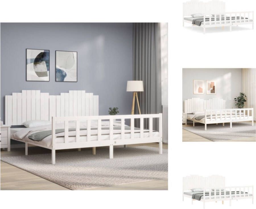 VidaXL Houten Bedframe Massief grenenhout Wit 205.5 x 205.5 x 110 cm Montage vereist Bed