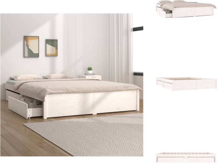 vidaXL Houten Bedframe met Opbergfunctie 135 x 190 cm Wit Bed