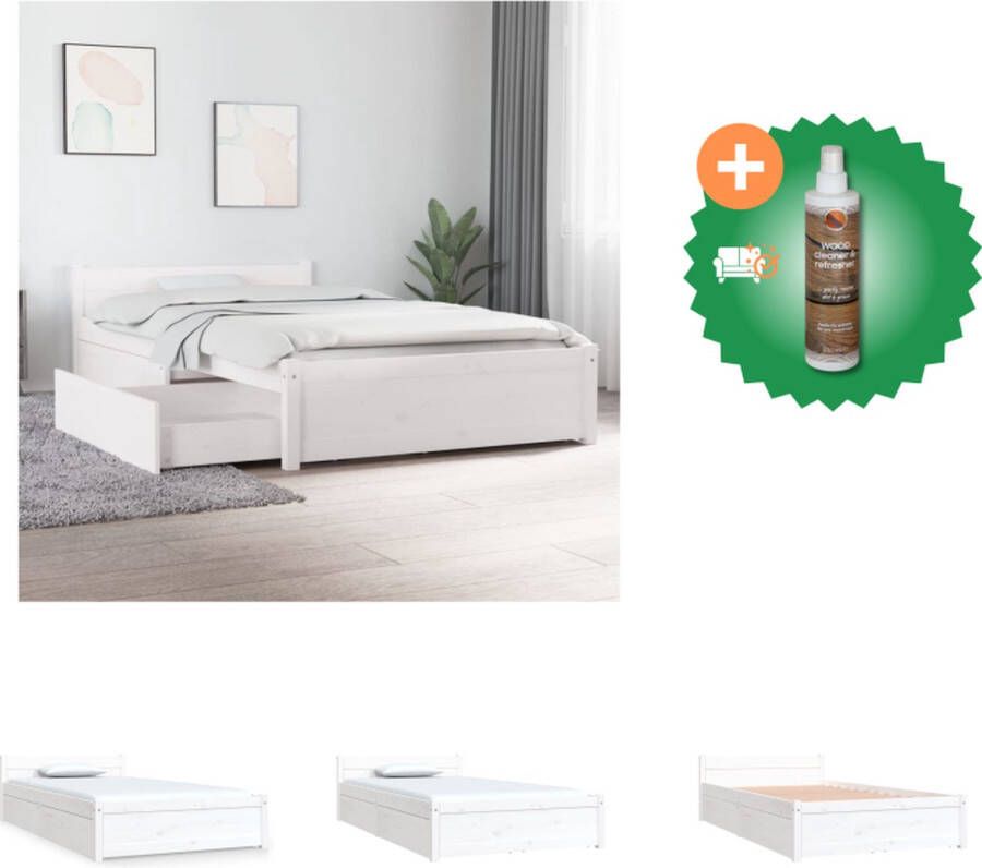 VidaXL Houten Bedframe met Opbergfunctie 205.5 x 105.5 cm Massief Grenenhout Wit Bed Inclusief Houtreiniger en verfrisser