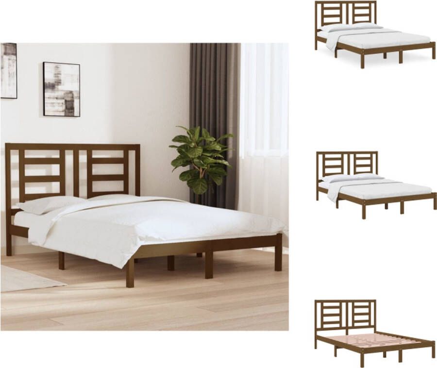 VidaXL Houten Bedframe Modern Bedroom Bedframe 150 x 200 cm (B x L) Ken- Honingbruin Massief Grenenhout Bed