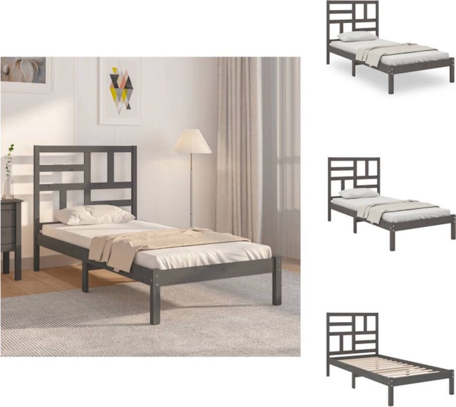 VidaXL Houten Bedframe Modern Eenpersoons 100x200 cm Grijs Bed