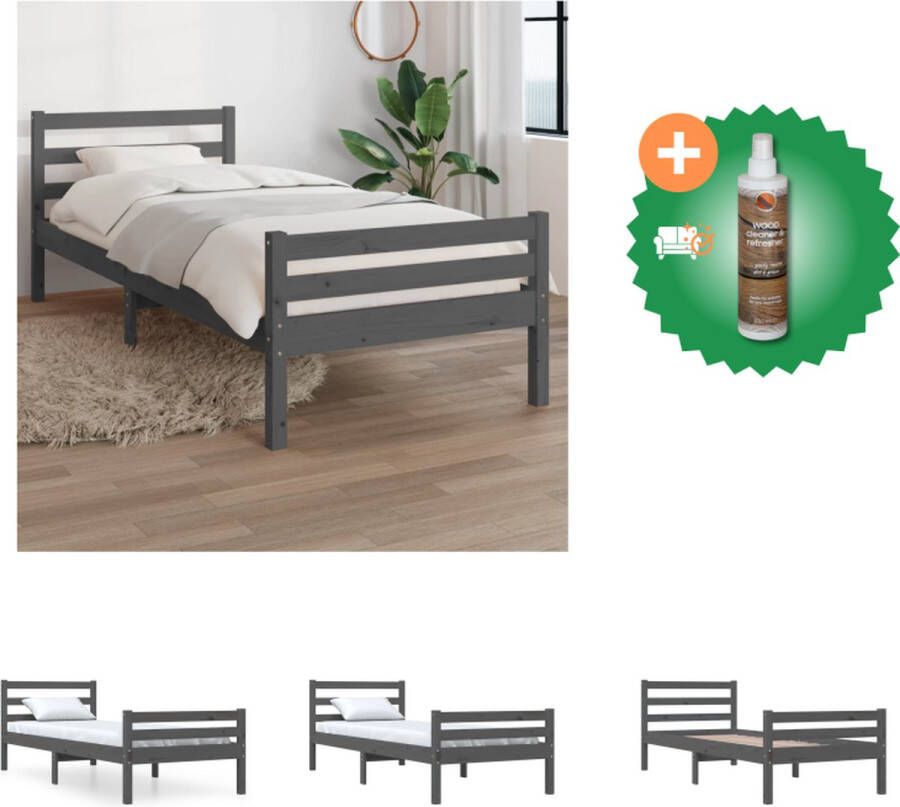 VidaXL Houten Bedframe Modern Eenpersoonsbed Afmeting- 205.5 x 105.5 x 69.5 cm Kleur- Grijs Materiaal- Grenenhout Ken- Stabiel en comfortabel Bed Inclusief Houtreiniger en verfrisser - Foto 3