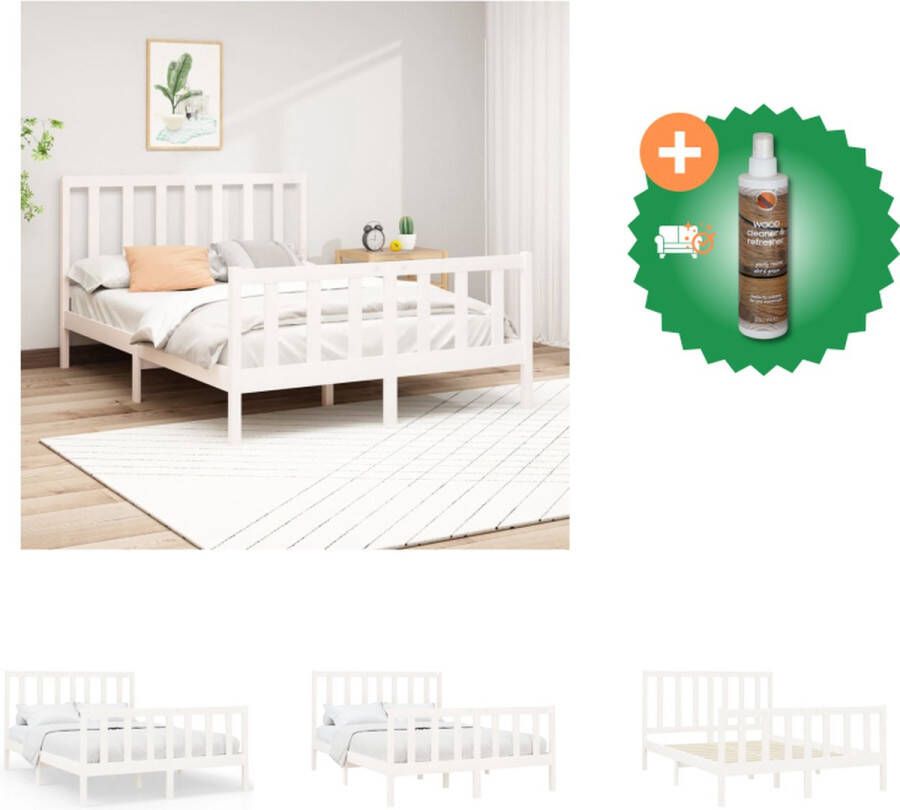 VidaXL Houten Bedframe Modern Massief grenenhout Afmeting- 205.5 x 156 x 69.5 cm Wit Bed Inclusief Houtreiniger en verfrisser