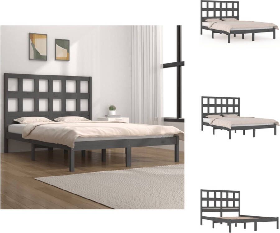 VidaXL Houten Bedframe Modern Slaapkamer 195.5 x 125.5 x 31 cm Ken- Massief grenenhout Grijs Bed