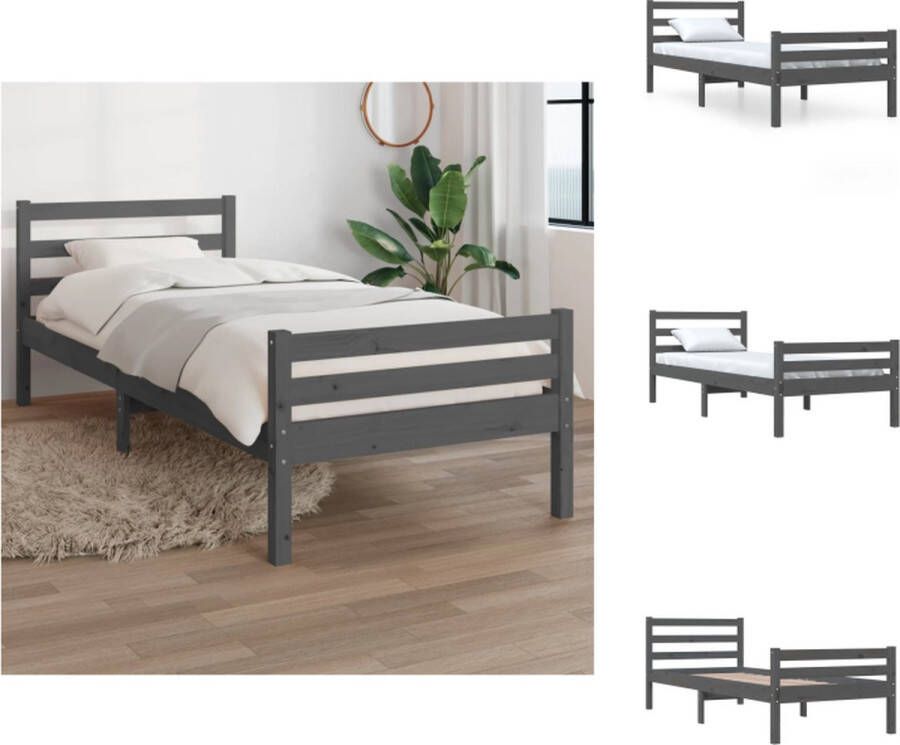 VidaXL Houten Bedframe Modern Slaapkamer 195.5 x 80.5 x 69.5 cm Grijs Massief grenenhout Bed