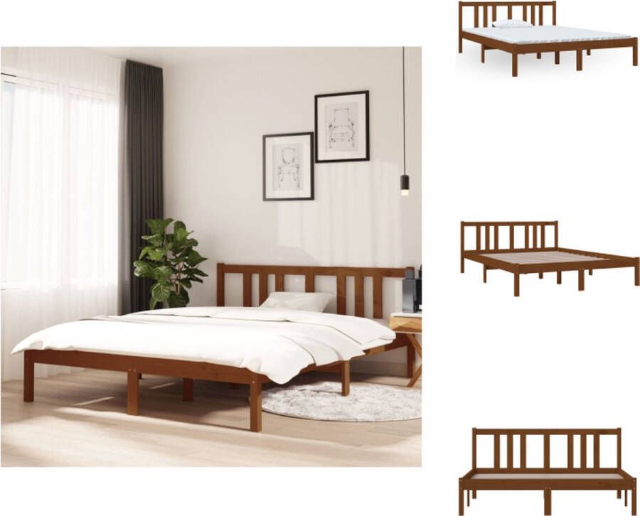 VidaXL Houten Bedframe Modern Slaapkamer Afmeting- 195.5 x 145.5 x 69.5 cm Ken- Hoogwaardig massief grenenhout Kleur- Honingbruin Bed