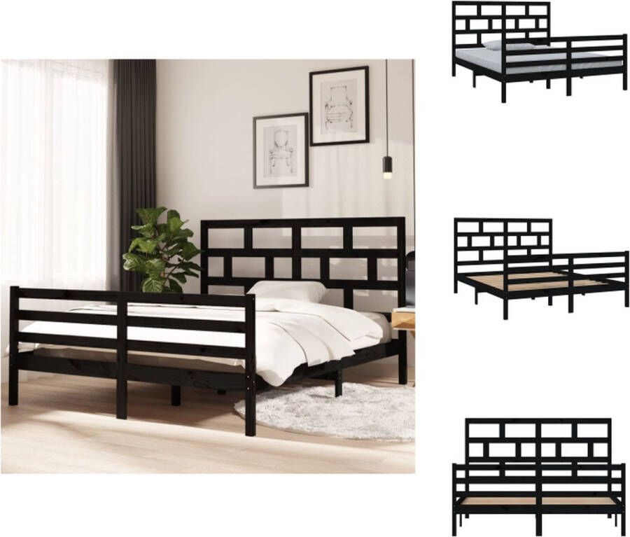 VidaXL Houten bedframe Modern Slaapkamer Afmeting- 205.5 x 166 x 100 cm Ken- Massief grenenhout Kleur- Zwart Bed