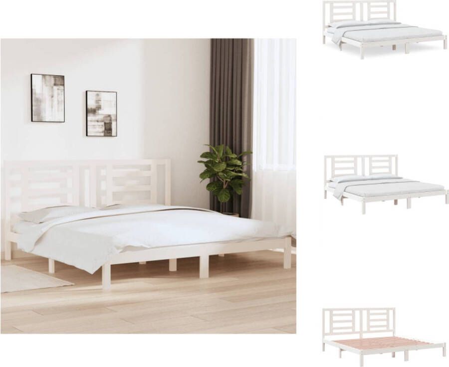 VidaXL Houten Bedframe Modern Slaapkamer Praktisch en Decoratief 205.5 x 205.5 x 31 cm Hoogwaardig Massief Grenenhout Wit Geschikt voor 200 x 200 cm Matras Montage vereist Bed