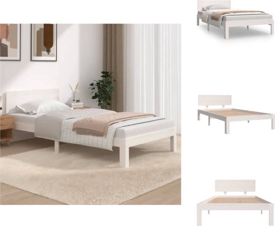 VidaXL Bedframe Bedframes Bed Bedbodem Bedframe massief grenenhout wit 100x200 cm - Foto 2