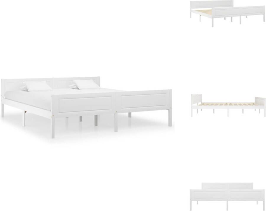 VidaXL Houten Bedframe Moderne en Coole Slaapkamer 206 x 186 x 63 cm Kleur- Wit Materiaal- Massief Grenenhout en Multiplex Bed