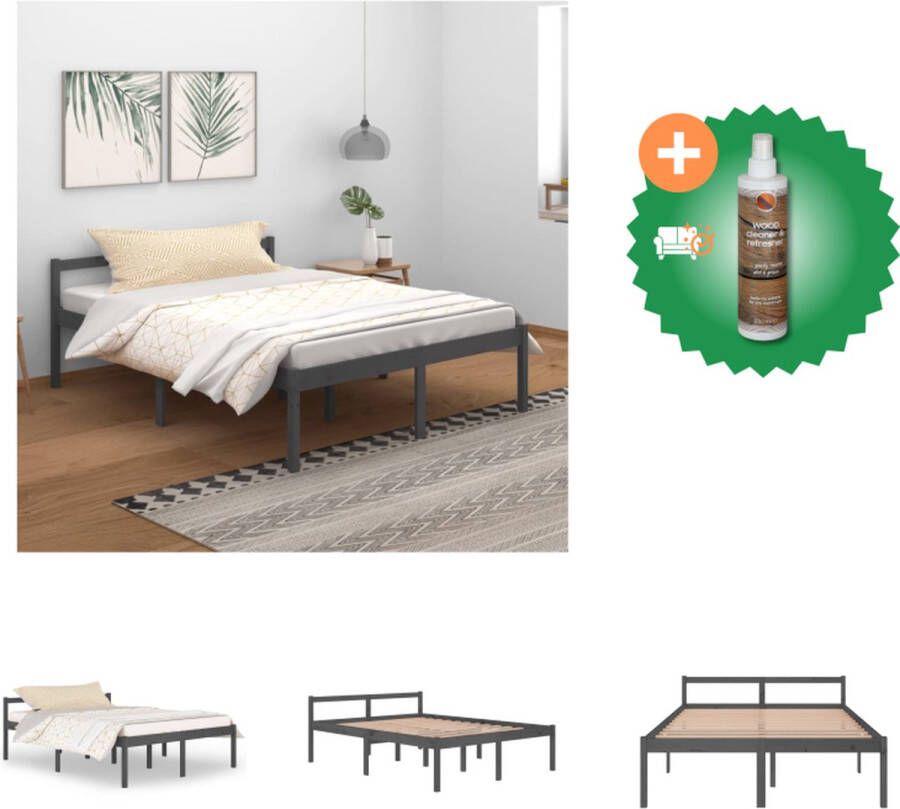 VidaXL Houten Bedframe Moderne Slaapkamer 150 x 200 cm Kleur- Grijs Bed Inclusief Houtreiniger en verfrisser