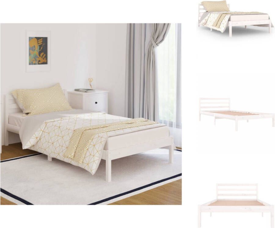 VidaXL Houten Bedframe Moderne Slaapkamer 205.5 x 105.5 x 69.5 cm Kleur- Wit Materiaal- Massief Grenenhout Bed - Foto 2
