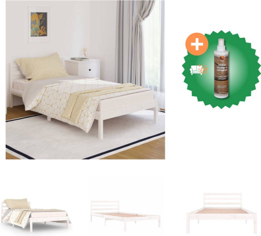 VidaXL Houten Bedframe Moderne Slaapkamer 205.5 x 105.5 x 69.5 cm Kleur- Wit Materiaal- Massief Grenenhout Bed Inclusief Houtreiniger en verfrisser