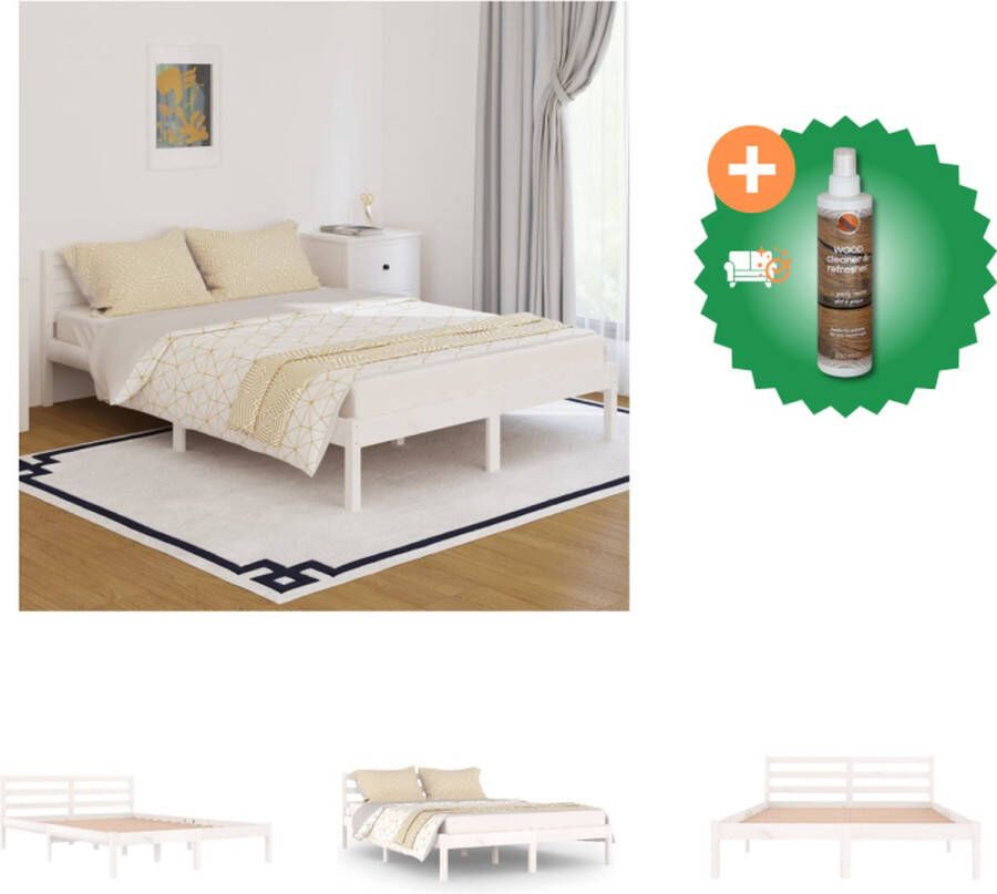 VidaXL Houten Bedframe Moderne Slaapkamer 205.5 x 145.5 x 69.5 cm Kleur- Wit Bed Inclusief Houtreiniger en verfrisser