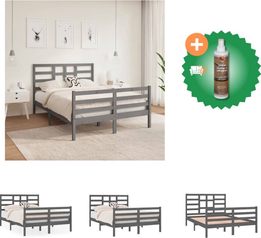 VidaXL Houten Bedframe Grijs 195.5 x 145.5 x 69.5 cm Massief grenenhout Geschikt voor matras 140 x 190 cm Bed Inclusief Houtreiniger en verfrisser
