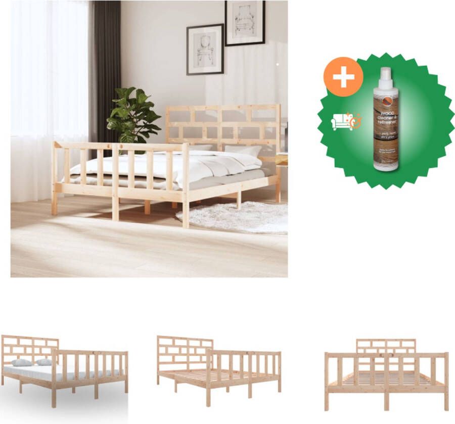 VidaXL Houten Bedframe Onbehandeld Grenenhout Bedframes 155.5 x 205.5 x 69.5 cm Rustiek design Bed Inclusief Houtreiniger en verfrisser