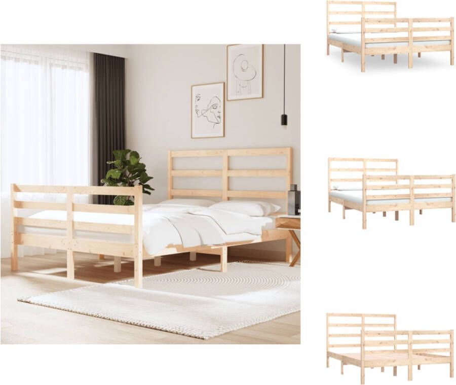 VidaXL Houten Bedframe Onbehandeld Massief Grenenhout 135 x 190 cm Stabiel en Comfortabel Bed