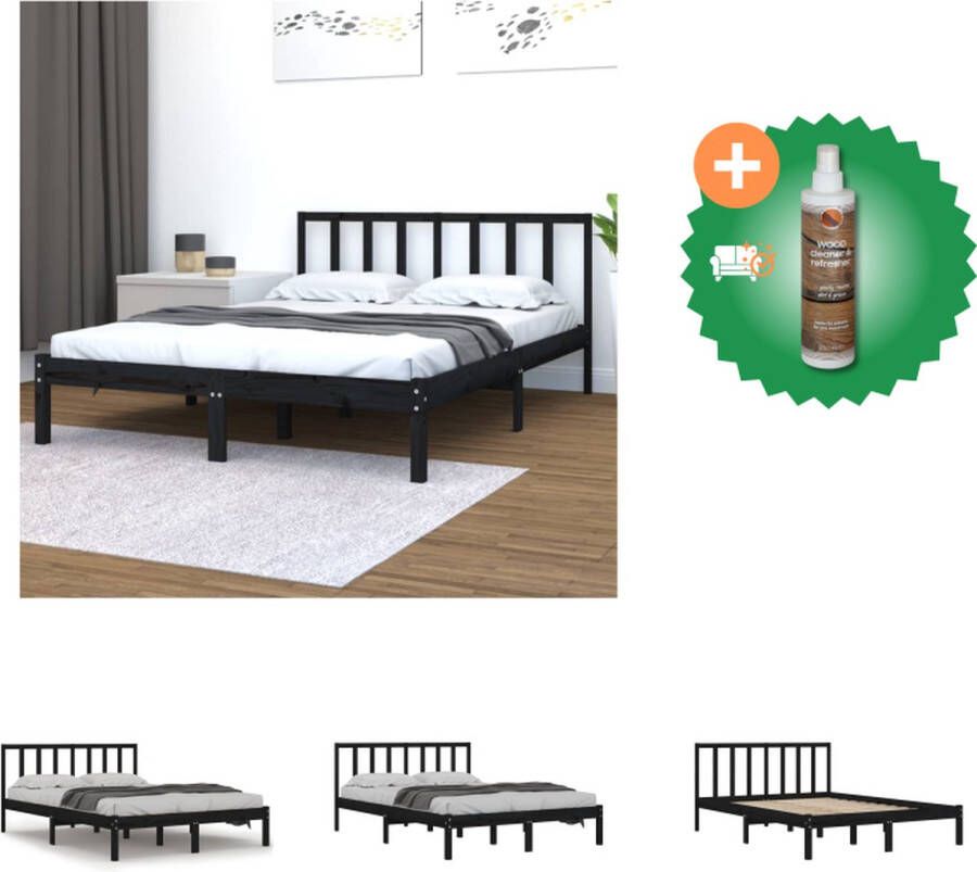 VidaXL Houten Bedframe Onbekend Bedden 195.5 x 141 x 100 cm Kleur- Zwart Bed Inclusief Houtreiniger en verfrisser