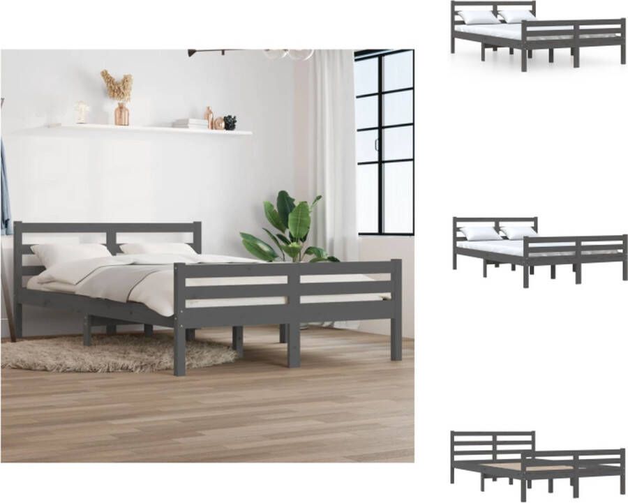 VidaXL Houten Bedframe Praktisch en decoratief Massief grenenhout Stabiel en comfortabel Grijs 205.5 x 125.5 x 69.5 cm Geschikt voor 120 x 200 cm matras Montage vereist Bed