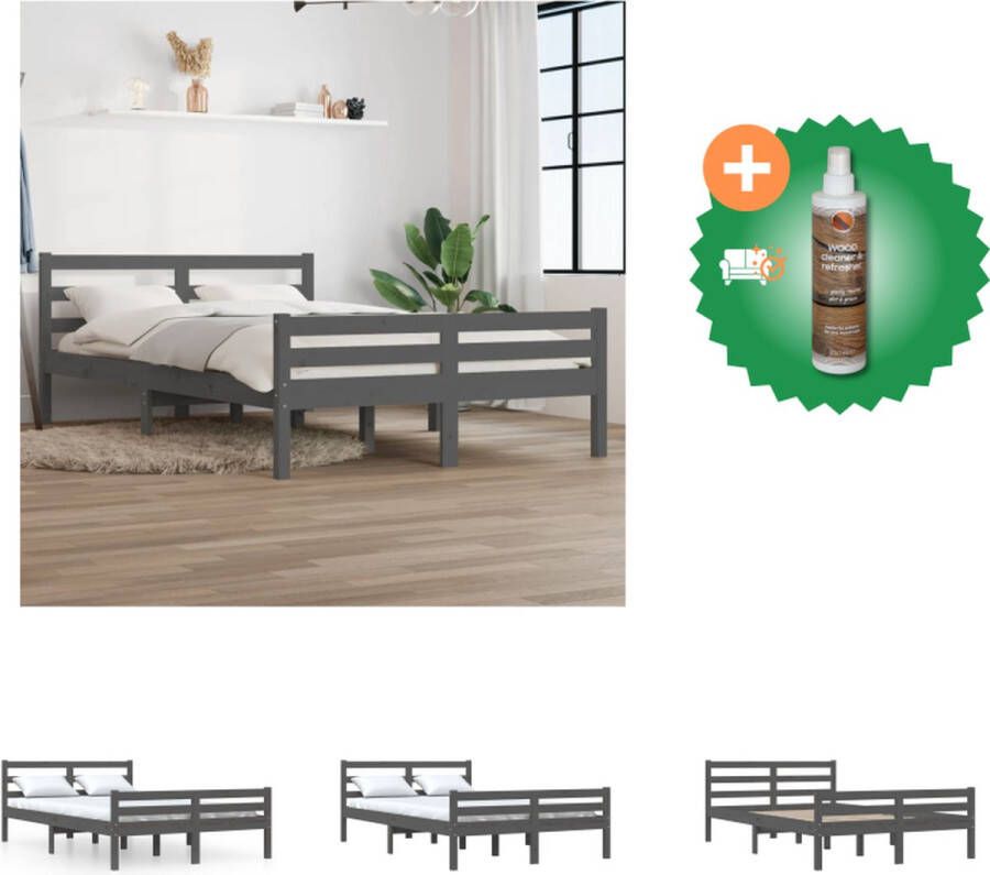 VidaXL Houten Bedframe Praktisch en decoratief Massief grenenhout Stabiel en comfortabel Grijs 205.5 x 125.5 x 69.5 cm Geschikt voor 120 x 200 cm matras Montage vereist Bed Inclusief Houtreiniger en verfrisser - Foto 8