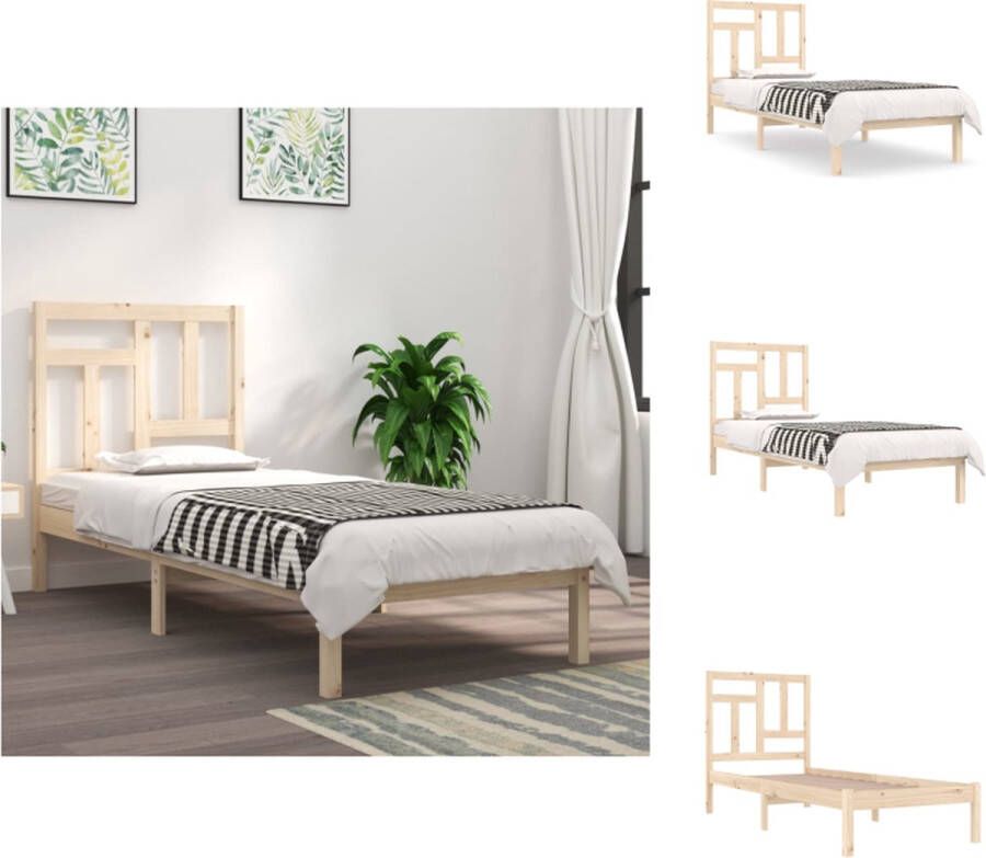 VidaXL Houten Bedframe Praktisch en Decoratief Massief grenenhout Stevig en stabiel Comfortabel hoofdeinde Uniek design Afmetingen- 205.5 x 95.5 x 31 cm Geschikt voor matrassen 90 x 200 cm Montage vereist Bed - Foto 2