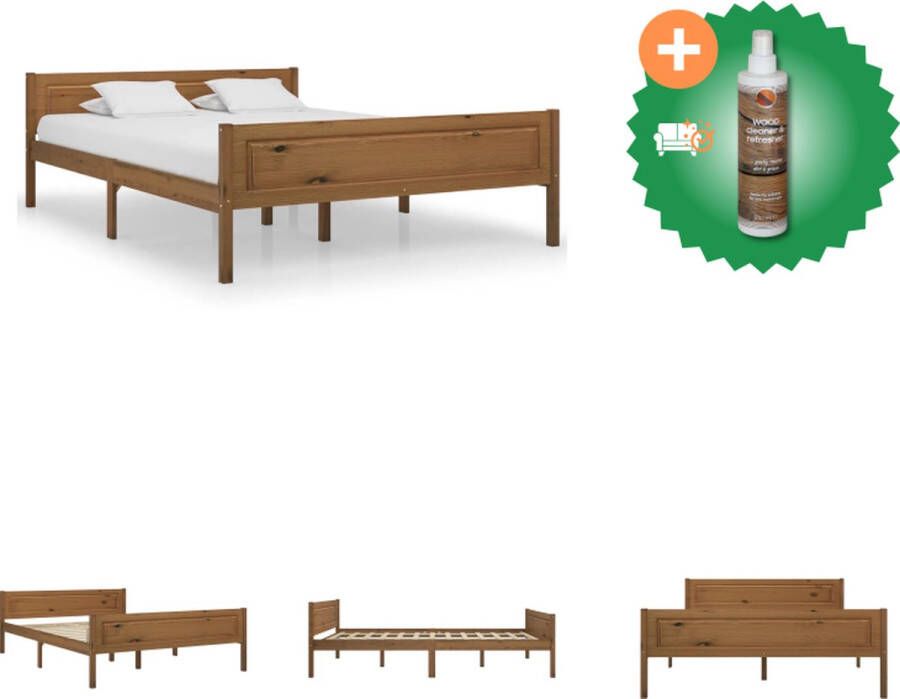 VidaXL Houten Bedframe Praktische Decoratieve Toevoeging 206x166x63 cm Kleur- Honingbruin Materiaal- Grenenhout Multiplex Bed Inclusief Houtreiniger en verfrisser - Foto 5