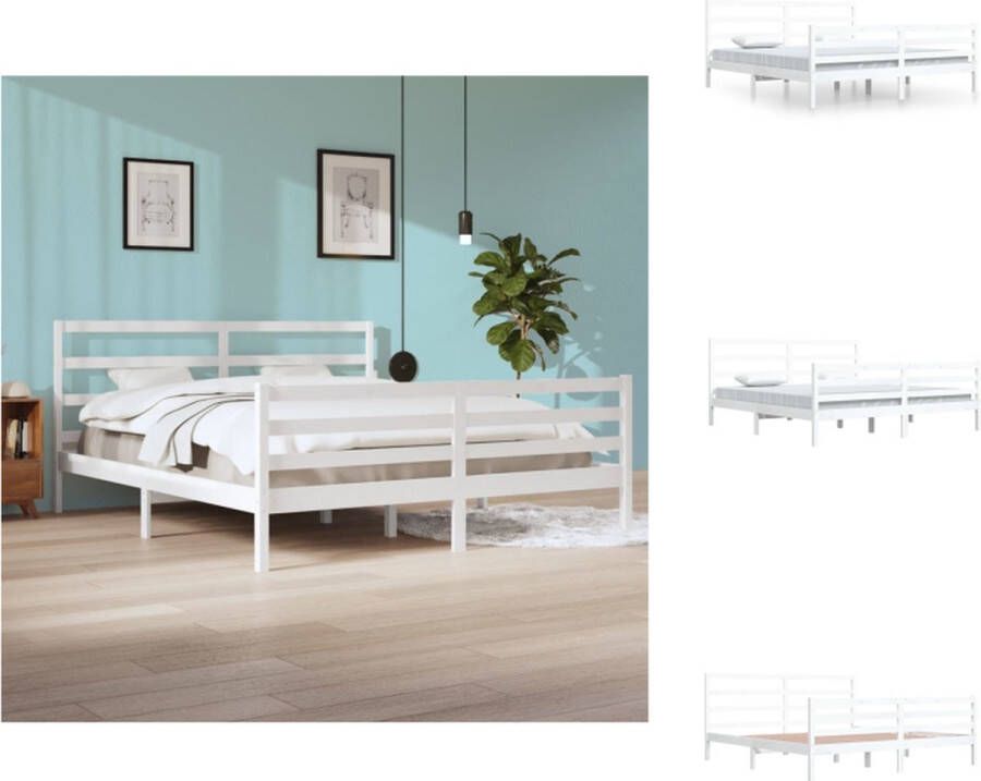 vidaXL Houten Bedframe Praktische en decoratieve aanvulling Bedden Afmeting- 205.5 x 205.5 x 100 cm Kleur- wit Bed