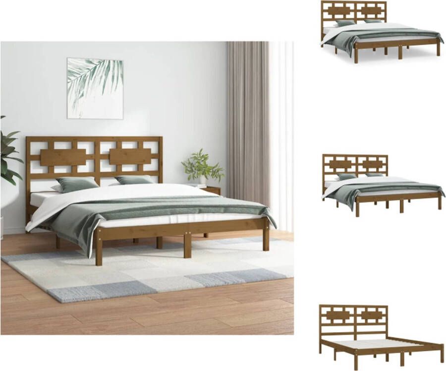 vidaXL Houten Bedframe Rustiek Grenenhout 205.5 x 205.5 x 31 cm Honingbruin Bed