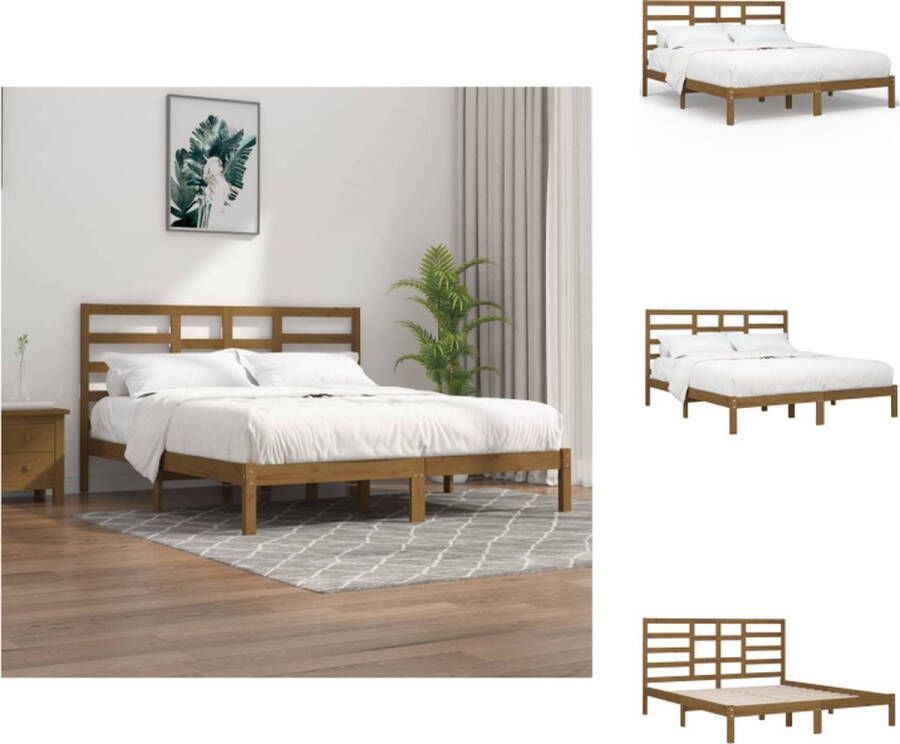VidaXL Bedframe Houten Honingbruin 205.5 x 205.5 x 51 cm Massief Grenenhout Multiplex Lattenbodem Bed - Foto 5