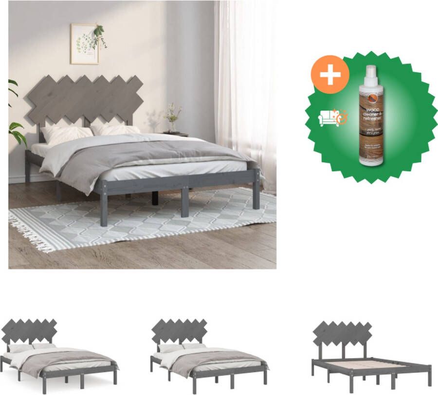 VidaXL Houten Bedframe Praktisch en decoratief Massief grenenhout Stabiel en comfortabel Grijs 205.5 x 125.5 x 69.5 cm Geschikt voor 120 x 200 cm matras Montage vereist Bed Inclusief Houtreiniger en verfrisser - Foto 6