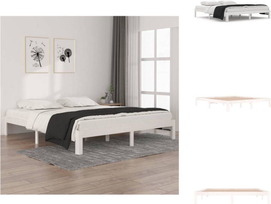 VidaXL Houten Bedframe Super King Wit Massief grenenhout 203.5 x 183.5 x 30 cm Stabiele lattenbodem Bed