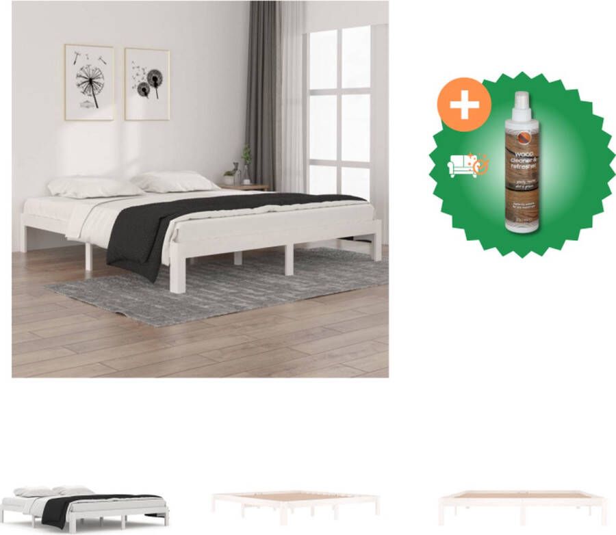 VidaXL Houten Bedframe Super King Wit Massief grenenhout 203.5 x 183.5 x 30 cm Stabiele lattenbodem Bed Inclusief Houtreiniger en verfrisser