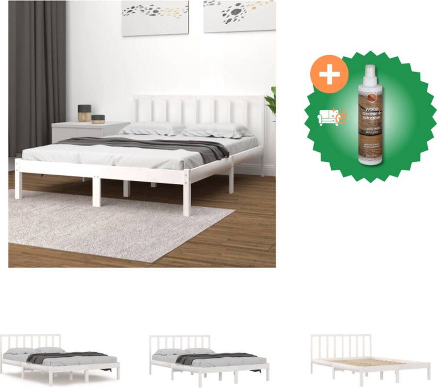 VidaXL Houten Bedframe Tijdloos Bed 160 x 200 cm Kleur- Wit Bed Inclusief Houtreiniger en verfrisser