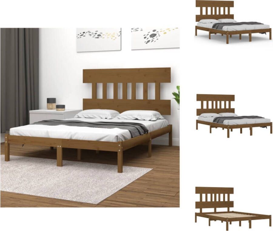 VidaXL Houten Bedframe Tijdloos Bed Afmeting- 205.5 x 205.5 x 31 cm Kleur- Honingbruin Bed