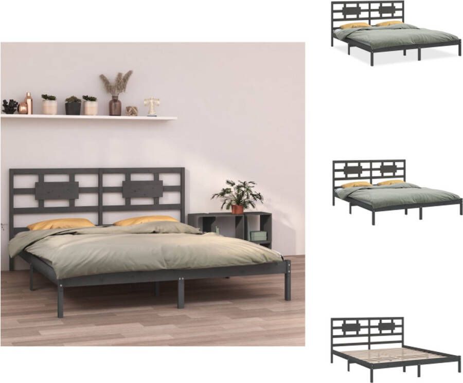VidaXL Bedframe Grenenhout Grijs 206 x 205.5 x 100 cm Geschikt voor 200 x 200 cm matras (Montage vereist) Bed - Foto 12