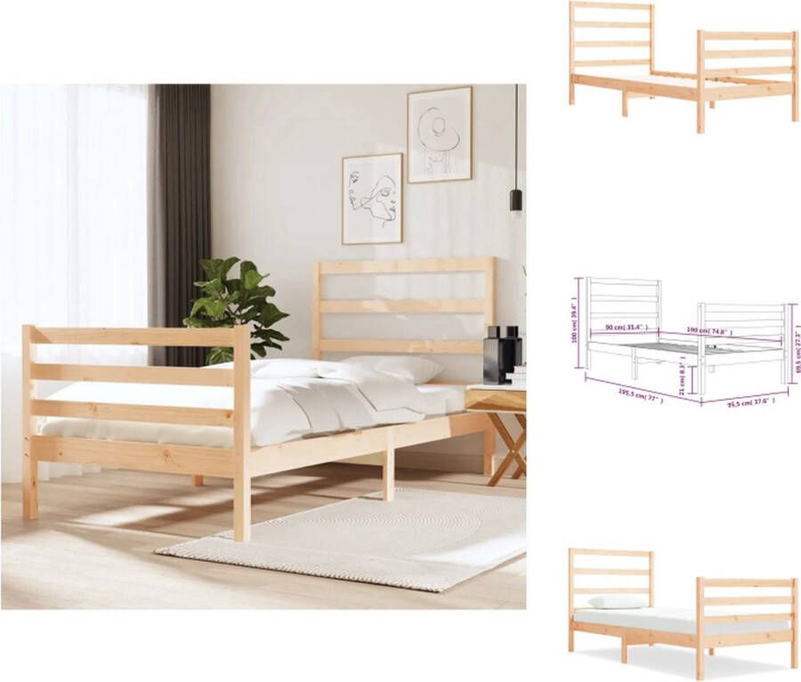 vidaXL Houten Bedframe Tijdloos Bedden 90 x 190 cm Ken- Massief grenenhout Bed