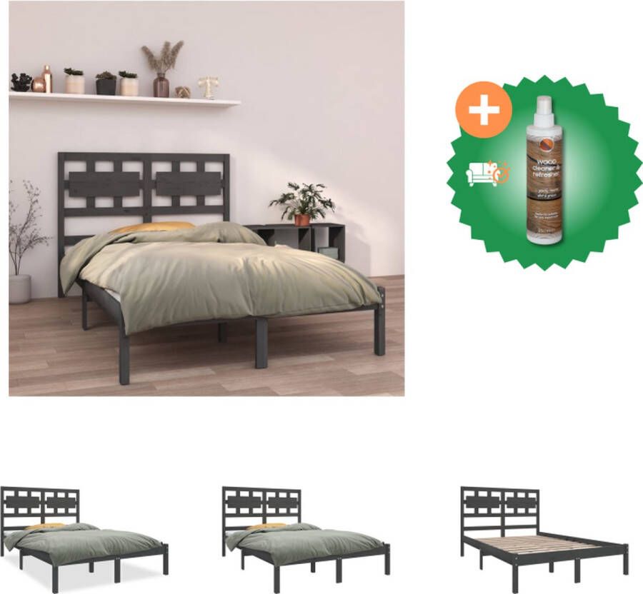 VidaXL Houten Bedframe Tijdloos Ontwerp Bed Afmeting- 195.5 x 145.5 x 100 cm Ken- Hoogwaardig materiaal Bed Inclusief Houtreiniger en verfrisser