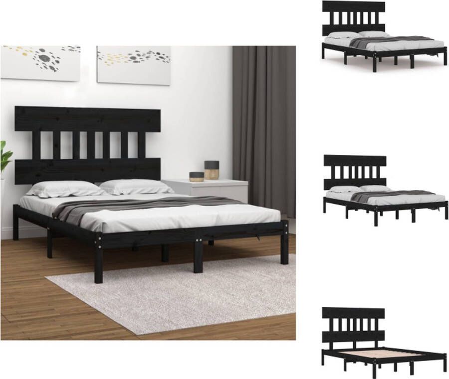 VidaXL Houten Bedframe Tijdloos Ontwerp Bed Afmeting- 205.5 x 125.5 x 31 cm Kleur- Zwart Ken- Stevig en stabiel Bed