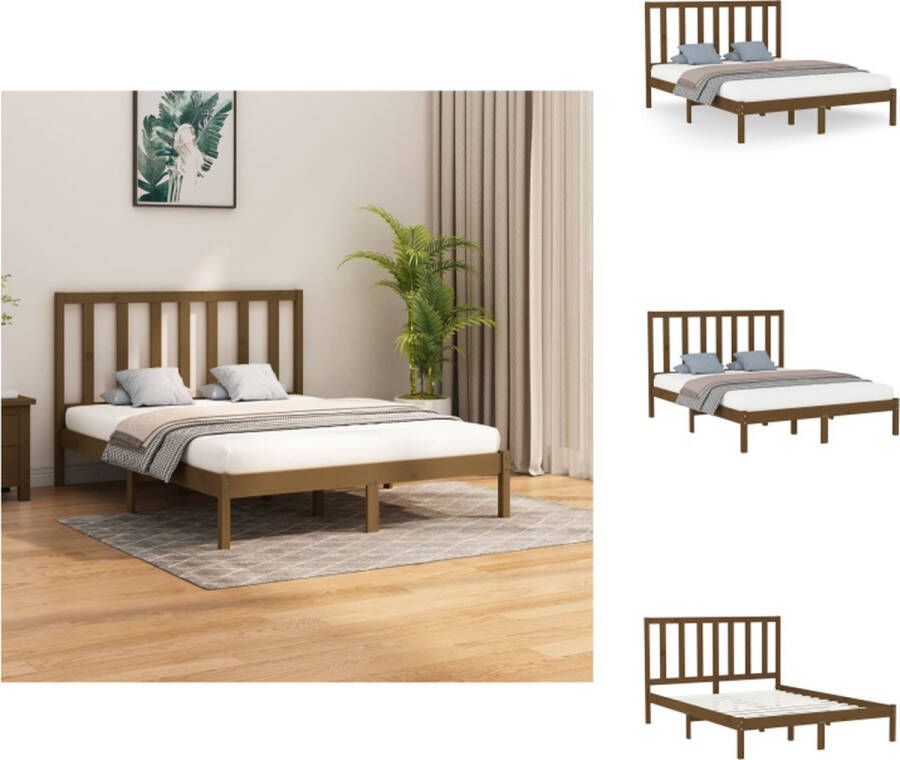 vidaXL Houten Bedframe Tijdloos Ontwerp Bed Afmeting- 205.5 x 146 x 100 cm Ken- Honingbruin Bed